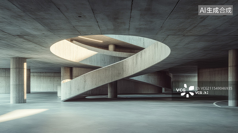 【AI数字艺术】旋转楼梯的停车场空间图片素材