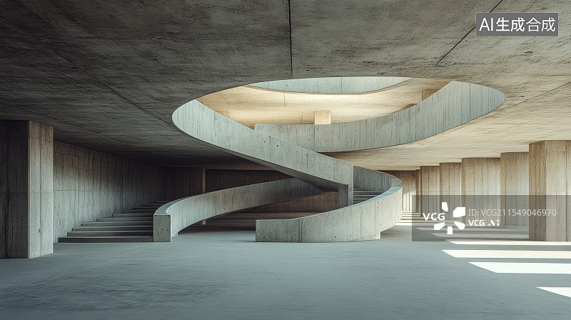 【AI数字艺术】旋转楼梯的停车场空间图片素材