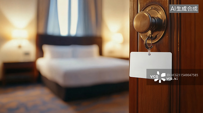 【AI数字艺术】豪华酒店房间与门上的空标牌图片素材