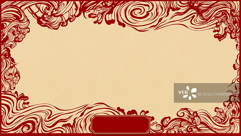 手绘剪纸风格祥云海浪背景插画图片素材