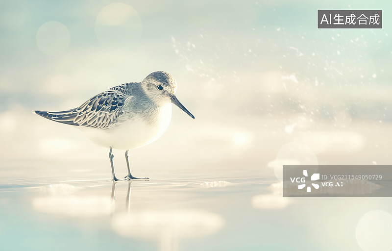 【AI数字艺术】海边觅食的黑腹滨鹬图片素材