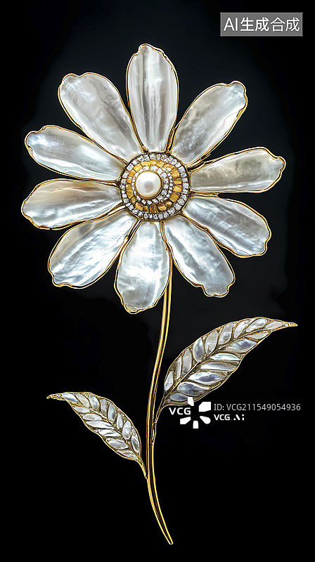 【AI数字艺术】白金色立体金属雏菊海报背景图片素材