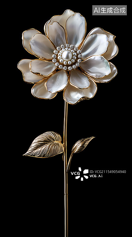 【AI数字艺术】白金色立体金属雏菊海报背景图片素材