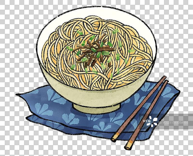 上海美食国风插画-葱油拌面图片素材