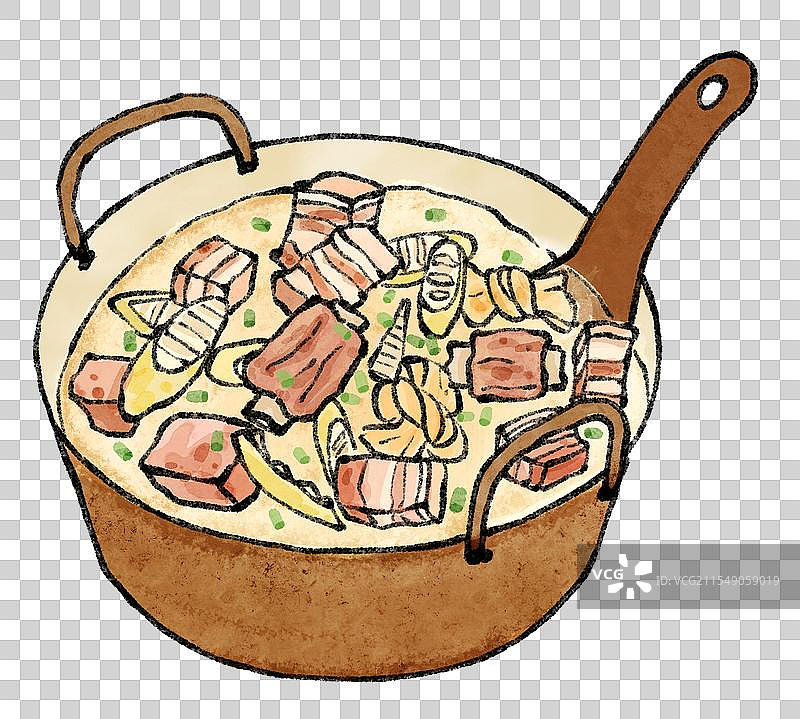 上海美食国风插画-腌笃鲜图片素材