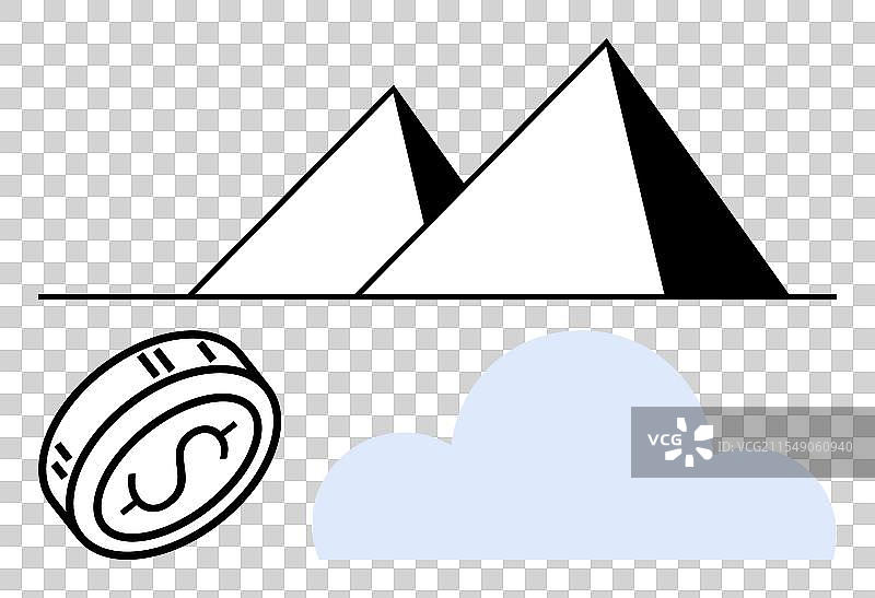 金字塔、硬币与云朵的历史财富图片素材