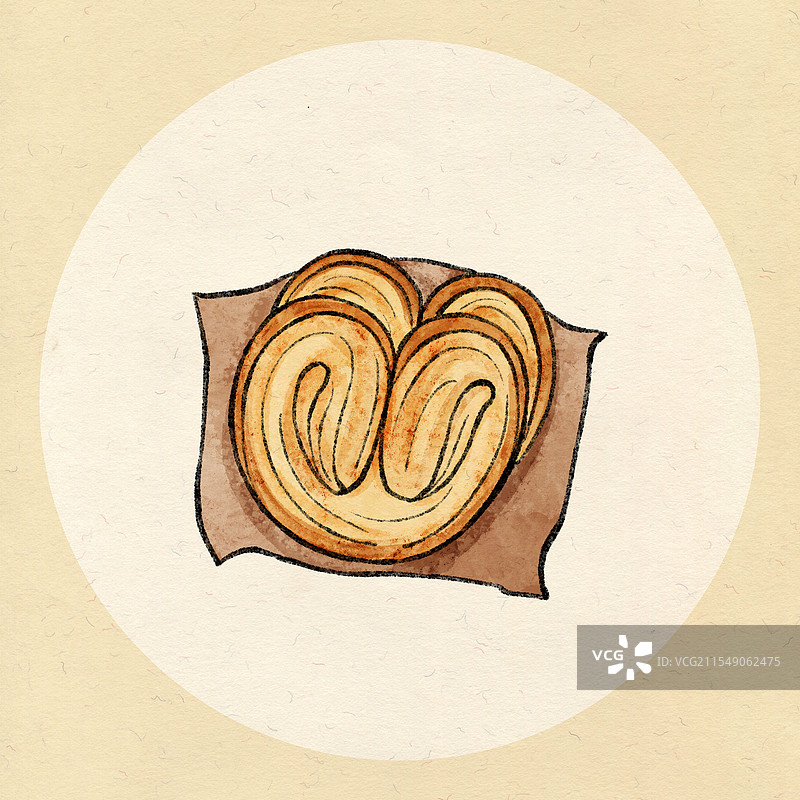 上海美食国风插画-蝴蝶酥图片素材