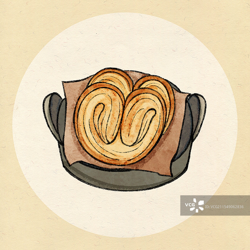 上海美食国风插画-蝴蝶酥图片素材