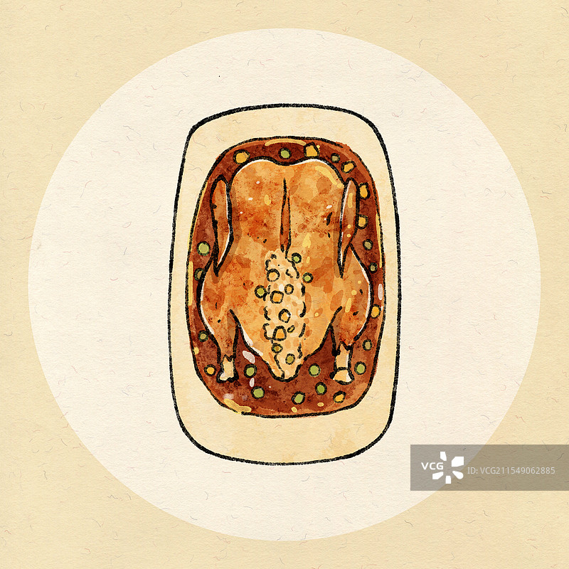 上海美食国风插画-糯米八宝鸭图片素材