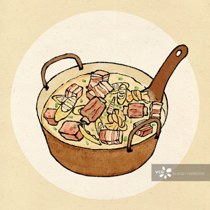 上海美食国风插画-腌笃鲜图片素材
