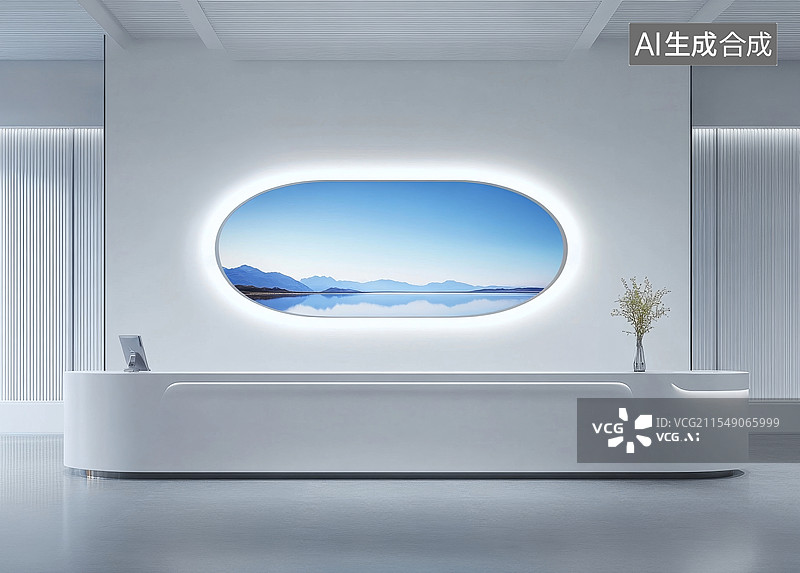 【AI数字艺术】开放式厨房位于现代室内，玻璃墙通向花园图片素材