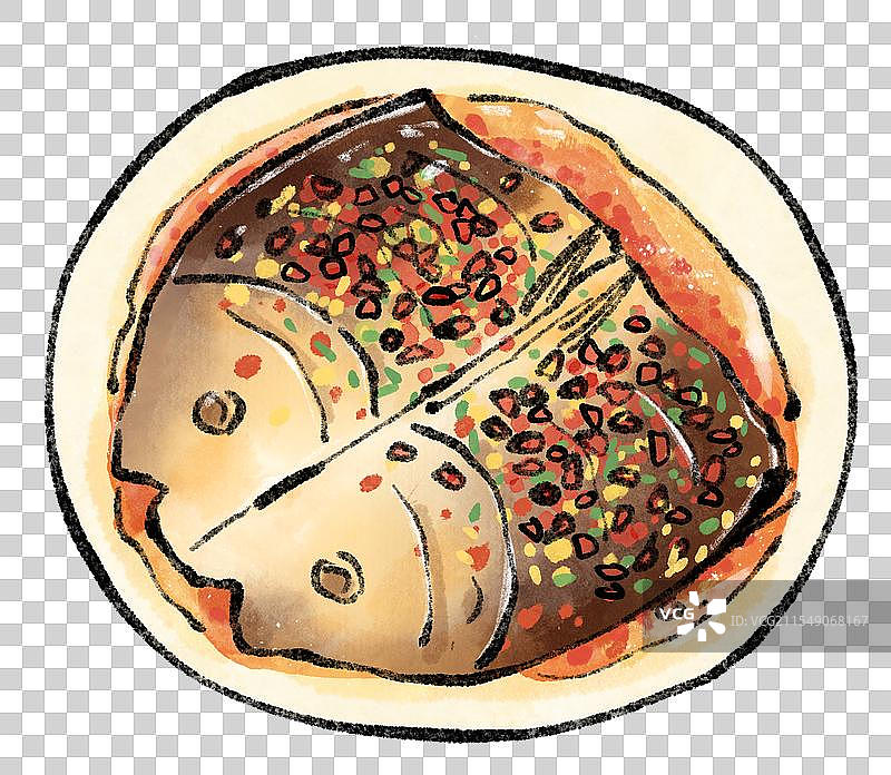 长沙美食国风插画-剁椒鱼头图片素材