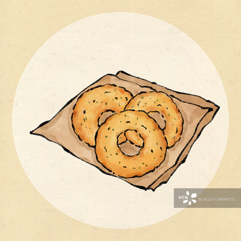 长沙美食国风插画-葱油粑粑图片素材