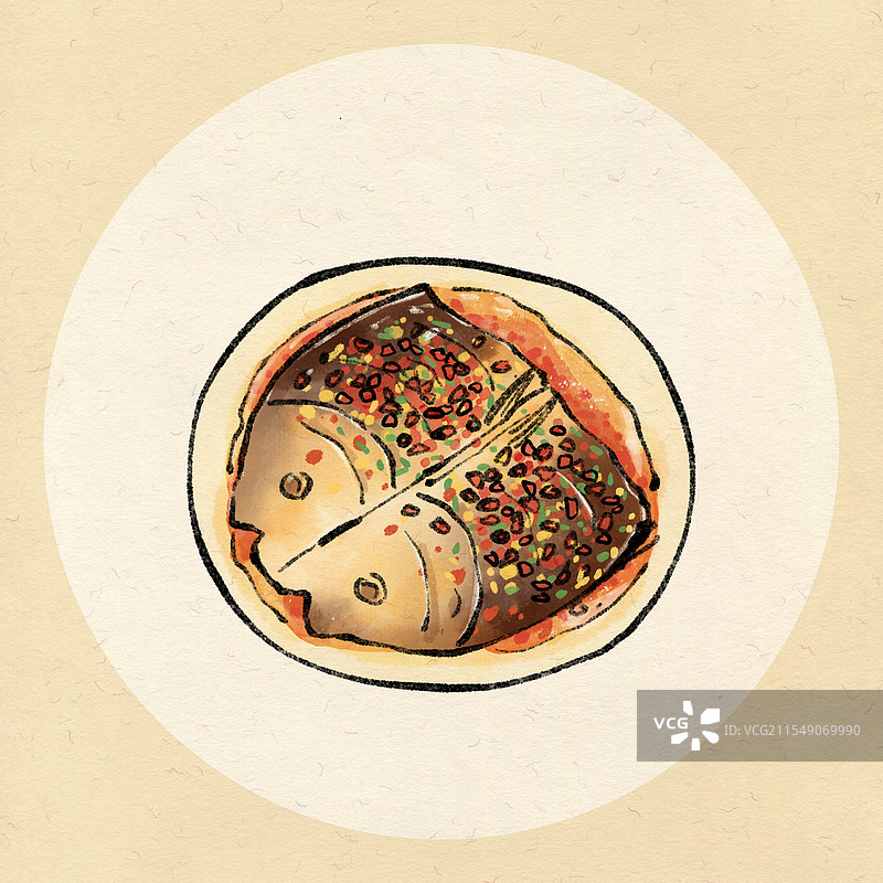 长沙美食国风插画-剁椒鱼头图片素材