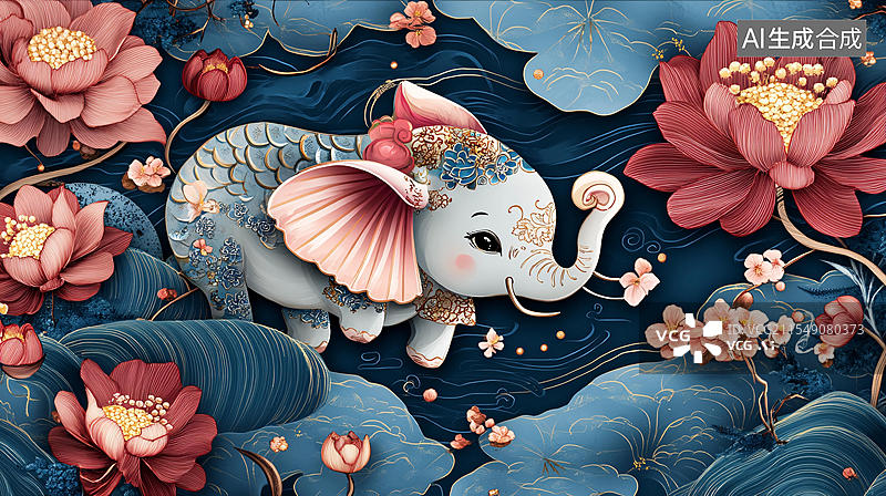 【AI数字艺术】民族风大象图片素材