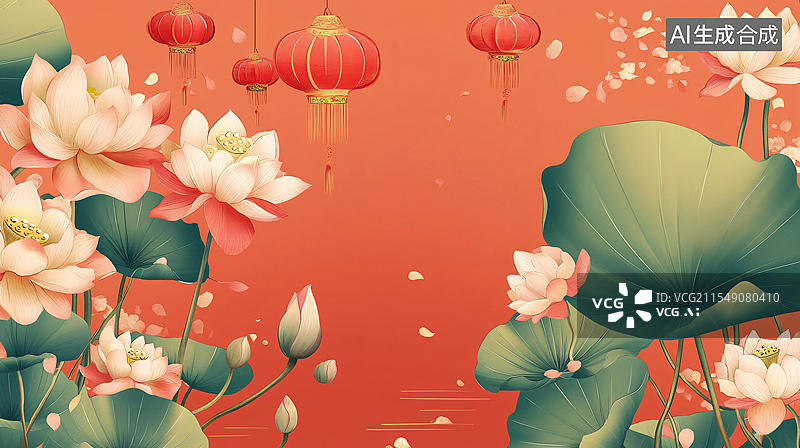 【AI数字艺术】荷花灯背景插画图片素材