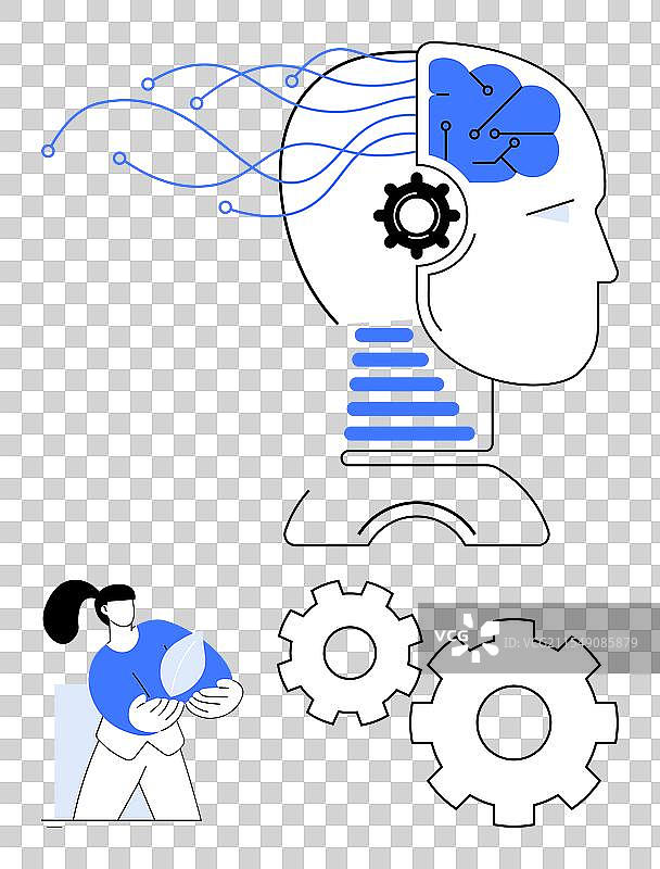 人工智能驱动的人头，带有电路大脑和齿轮图片素材