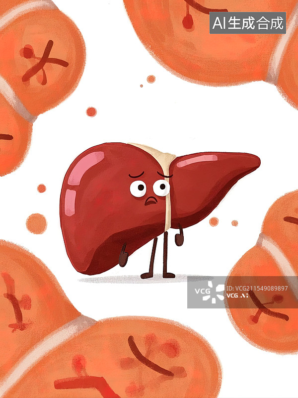 【AI数字艺术】卡通不健康肝脏插画图片素材