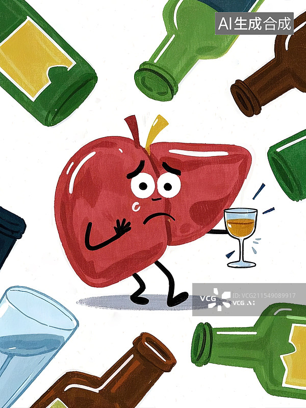 【AI数字艺术】卡通不健康肝脏插画图片素材