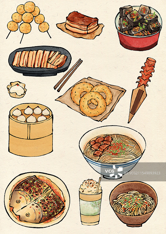 长沙美食国风插画图片素材