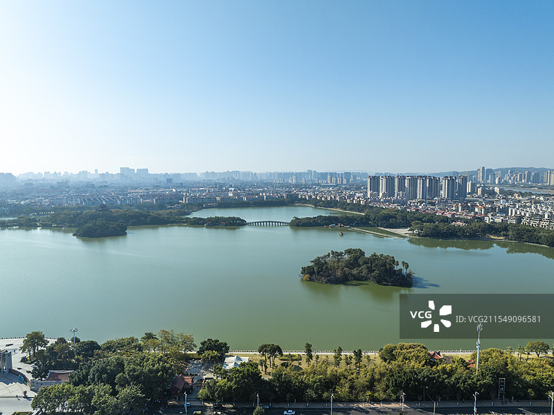 福建泉州西湖公园航拍图片素材