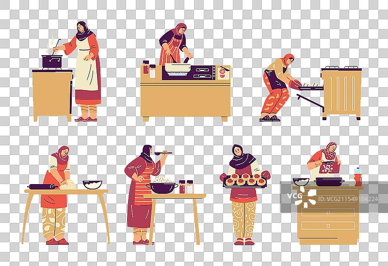 穆斯林女性烹饪套装图片素材