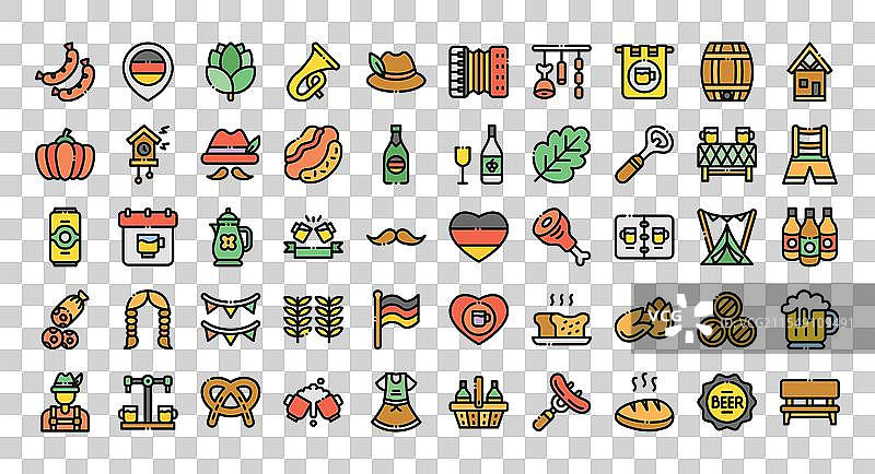 十月节图标集，填充轮廓风格图片素材