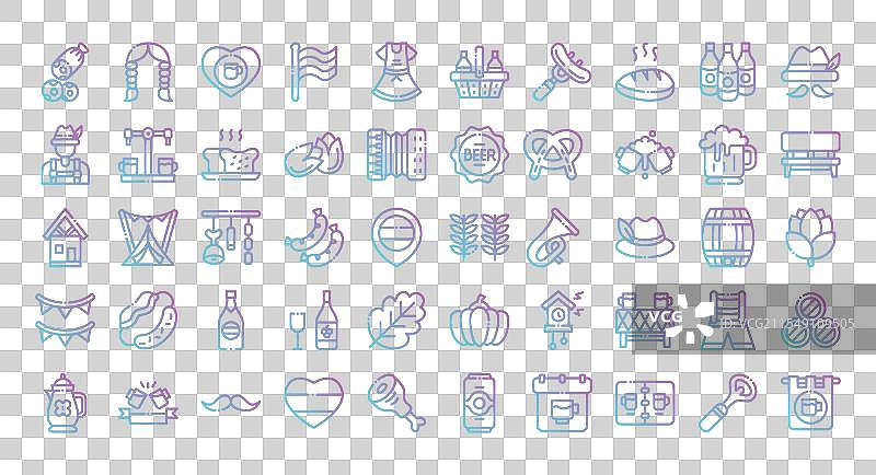 十月节图标集渐变轮廓风格图片素材