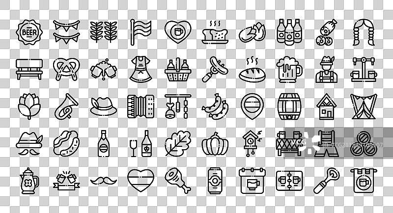 十月节图标轮廓风格集合图片素材