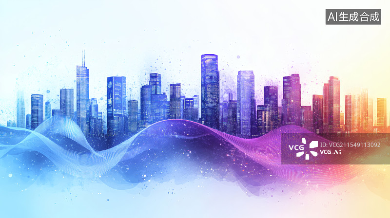 【AI数字艺术】以城市为背景的科技背景图图片素材