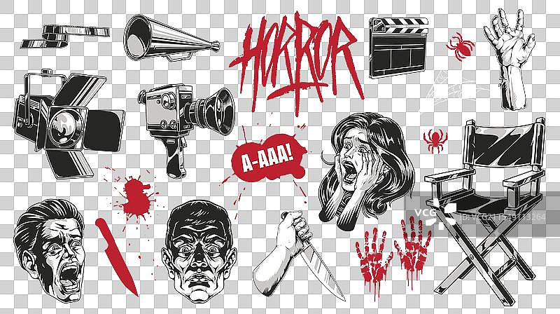 恐怖电影主题的艺术拼贴画图片素材