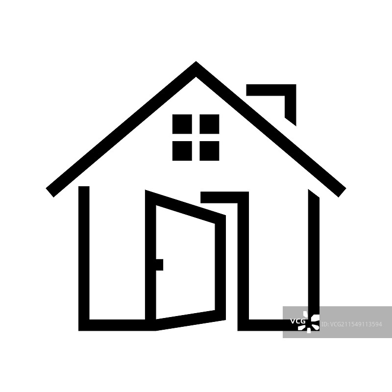 开放日图标，一个简单的线条艺术房屋图片素材