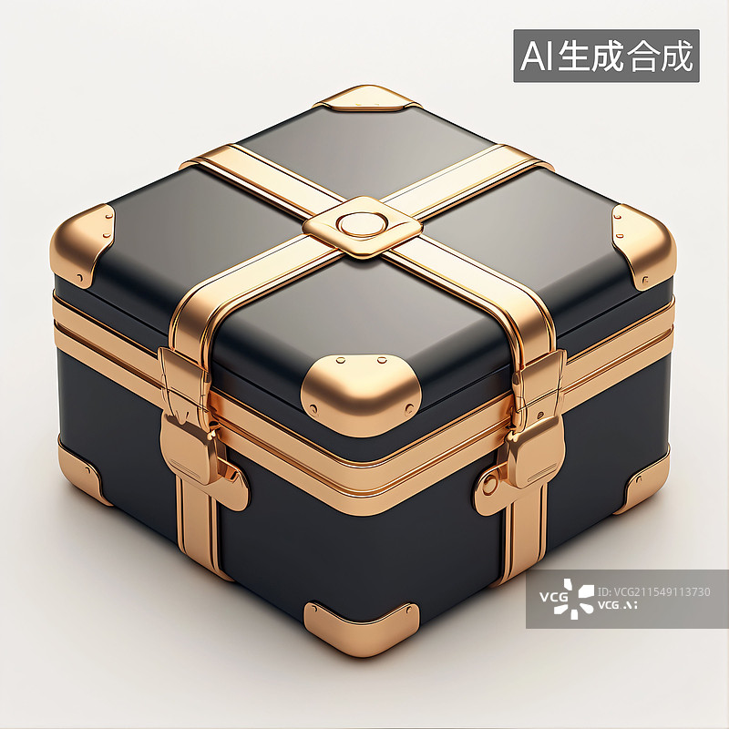 【AI数字艺术】箱子、黑金、行李箱、盒子、卡通、C4D、图标、可爱图片素材