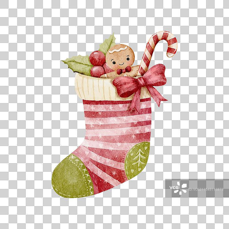 水彩手绘的圣诞袜，里面装满了图片素材