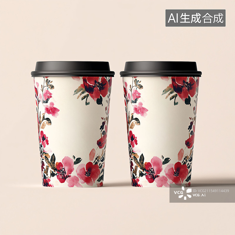 【AI数字艺术】国风、样机、展台、杯子、印花、纸杯、奶茶、C4D图片素材