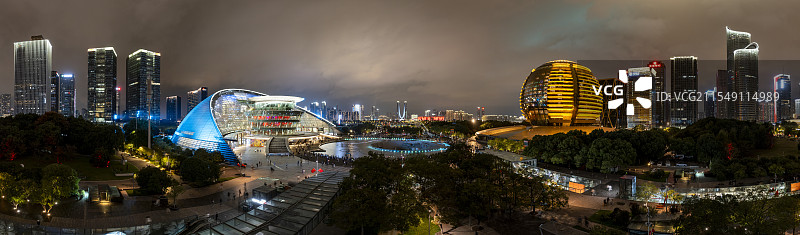 杭州钱江新城中轴线夜景航拍图片素材