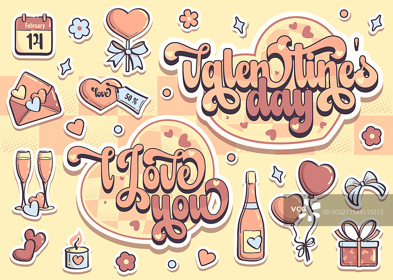 可爱的横向图像情人节物品组合图片素材