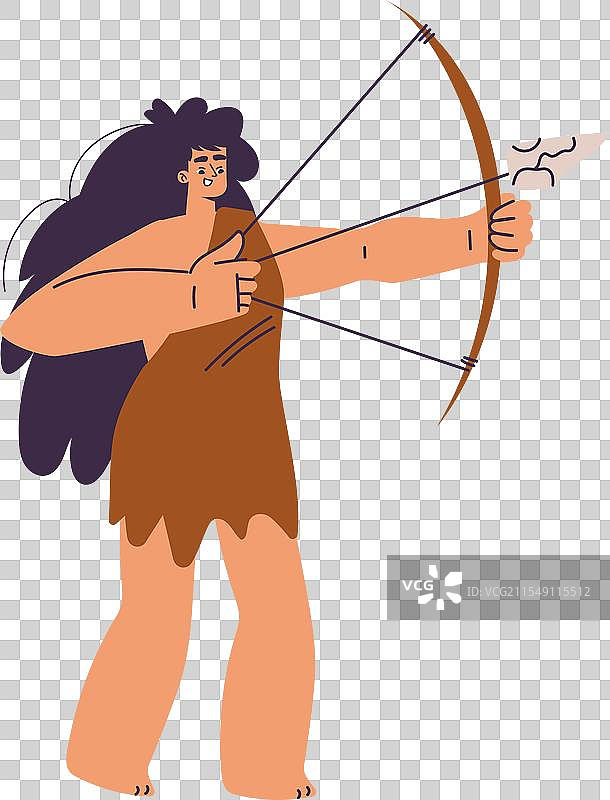 原始女性角色和穿着腰布的穴居人图片素材