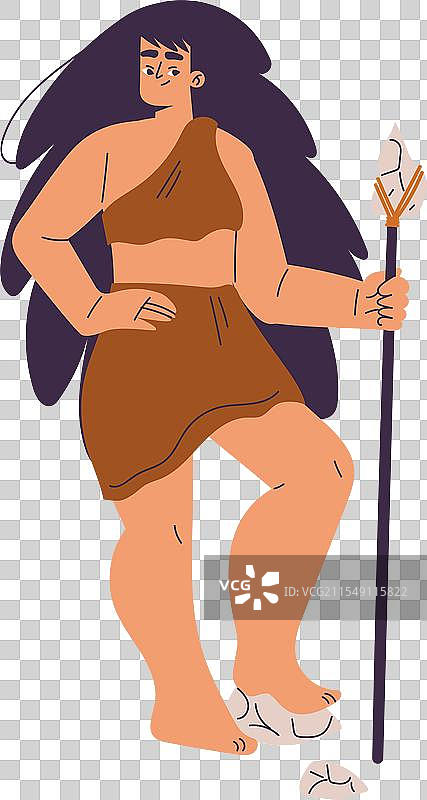 原始女性角色和穿着腰布的穴居人图片素材