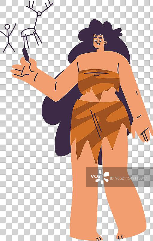 原始女性角色和穿着腰布的穴居人图片素材
