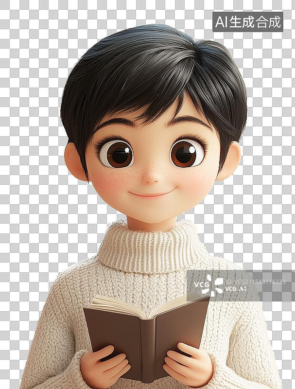 【AI数字艺术】三维卡通人物形象，3D卡通拿着书的人物，戴眼镜的商务工作者 看书的学生 读书的女生 元素图片素材