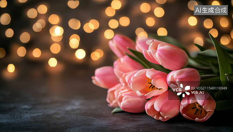 【AI数字艺术】粉色郁金香唯美花卉背景图片素材