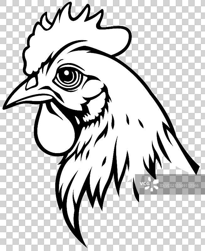 侧面黑色绘画的母鸡头部图片素材