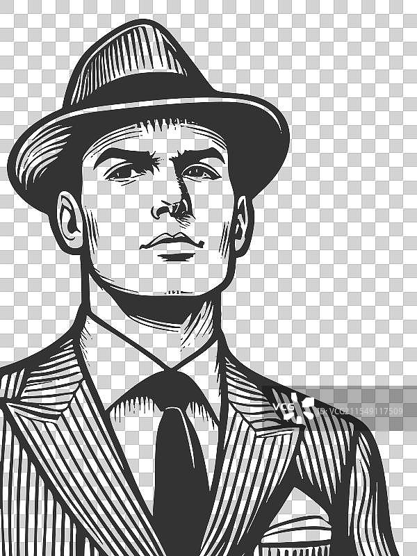 穿着西装和礼帽的男人雕刻图案图片素材