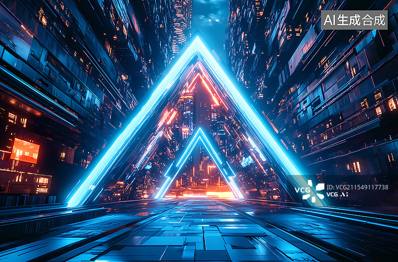 【AI数字艺术】霓虹三角的未来都市图片素材
