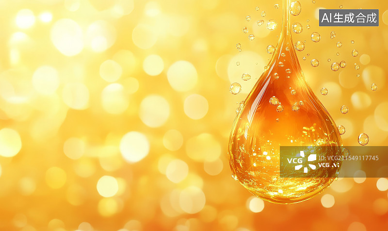【AI数字艺术】唯美金色水滴特写图片素材