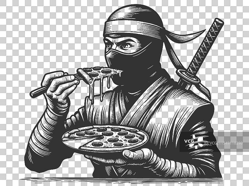忍者吃披萨的雕刻图片素材