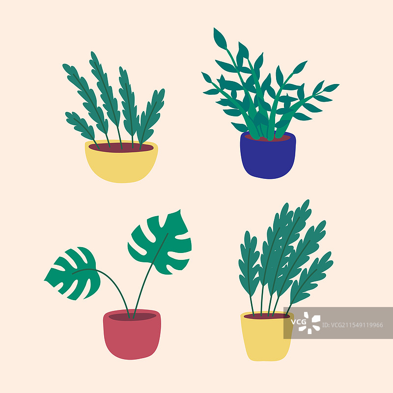 卡通风格的各种盆栽植物套装图片素材