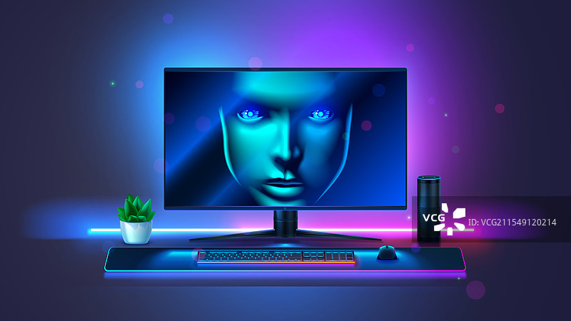 计算机屏幕上的人工智能面孔图片素材
