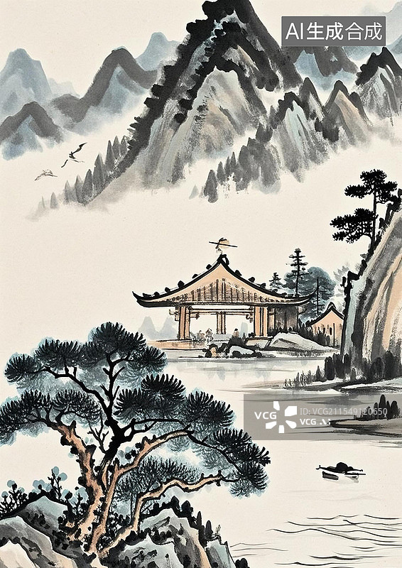 【AI数字艺术】水墨山水画 中国风水国画图片素材
